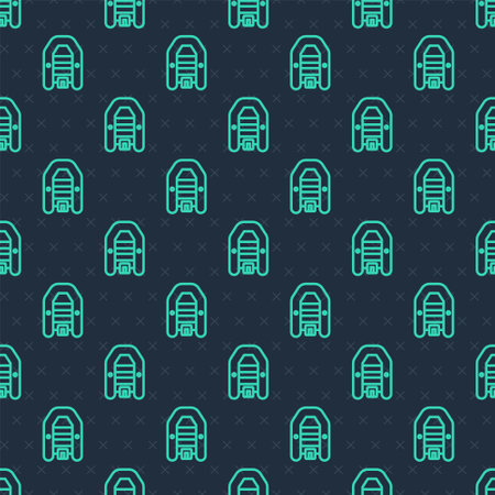 Green line Inflatable boat with outboard motor icon isolated seamless pattern on blue background. Vectorのイラスト素材
