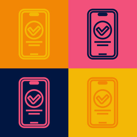 Pop art line Online quiz, test, survey or checklist icon isolated on color background. Exam list. E-education concept. Vectorのイラスト素材