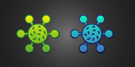 Green and blue Bacteria icon isolated on black background. Bacteria and germs, microorganism disease causing, cell cancer, microbe, virus, fungi. Vectorのイラスト素材