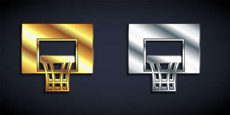 Gold and silver Basketball backboard icon isolated on black background. Long shadow style. Vectorのイラスト素材