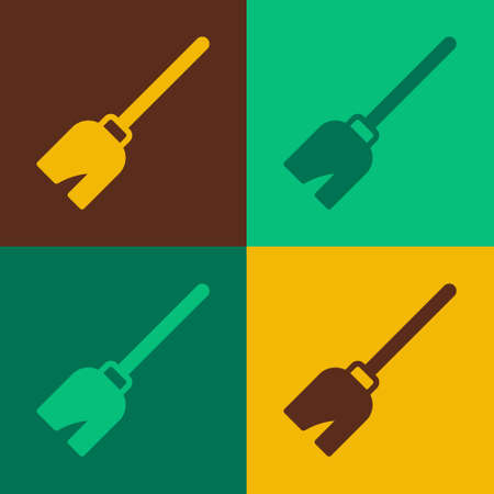 Pop art Witches broom icon isolated on color background. Happy Halloween party. Vectorのイラスト素材