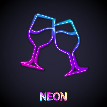 Glowing neon line Wine glass icon isolated on black background. Wineglass sign. Vectorのイラスト素材