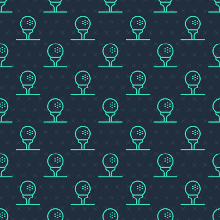 Green line Golf ball on tee icon isolated seamless pattern on blue background. Vectorのイラスト素材