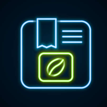 Glowing neon line Bag of coffee beans icon isolated on black background. Colorful outline concept. Vectorのイラスト素材