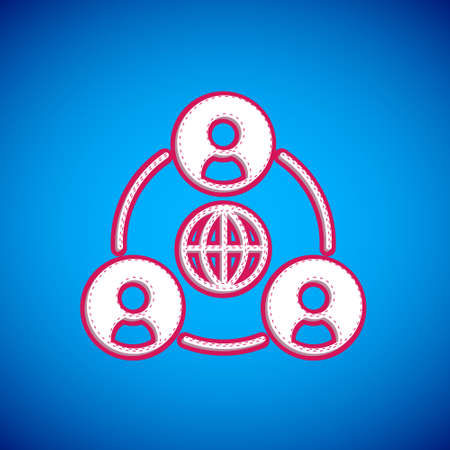 White Meeting icon isolated on blue background. Business team meeting, discussion concept, analysis, content strategy. Presentation conference. Vectorのイラスト素材