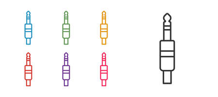 Set line Audio jack icon isolated on white background. Audio cable for connection sound equipment....