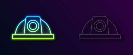 Glowing neon line Worker safety helmet icon isolated on black background. Vectorのイラスト素材