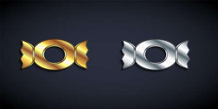 Gold and silver Candy icon isolated on black background. Happy Halloween party. Long shadow style. Vectorのイラスト素材