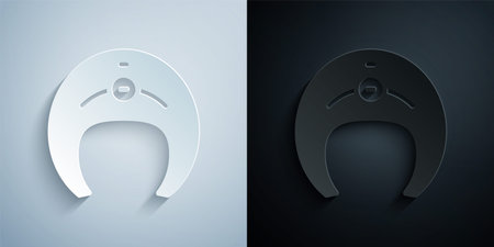 Paper cut Fish steak icon isolated on grey and black background. Paper art style. Vectorのイラスト素材