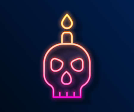 Glowing neon line Burning candle on a skull icon isolated on black background. Day of dead. Vectorのイラスト素材