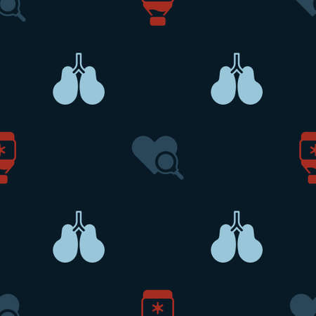 Set Bottle of medicine syrup, Medical heart inspection and Lungs on seamless pattern. Vectorのイラスト素材