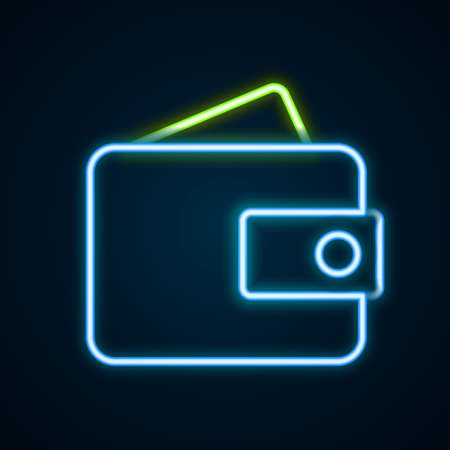 Glowing neon line Wallet icon isolated on black background. Purse icon. Cash savings symbol. Colorful outline concept. Vectorのイラスト素材