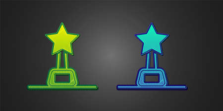 Green and blue Movie trophy icon isolated on black background. Academy award icon. Films and cinema symbol. Vectorのイラスト素材