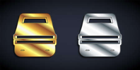 Gold and silver Lunch box icon isolated on black background. Long shadow style. Vectorのイラスト素材