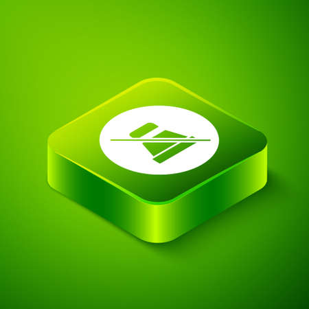Isometric Mute microphone icon isolated on green background. Microphone audio muted. Green square button. Vectorのイラスト素材