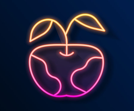 Glowing neon line Apple icon isolated on black background. Excess weight. Healthy diet menu. Fitness diet apple. Vectorのイラスト素材