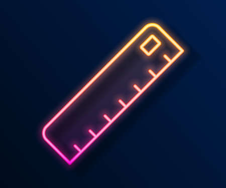 Glowing neon line Ruler icon isolated on black background. Straightedge symbol. Vectorのイラスト素材