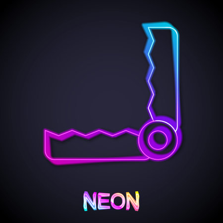 Glowing neon line Trap hunting icon isolated on black background. Vectorのイラスト素材