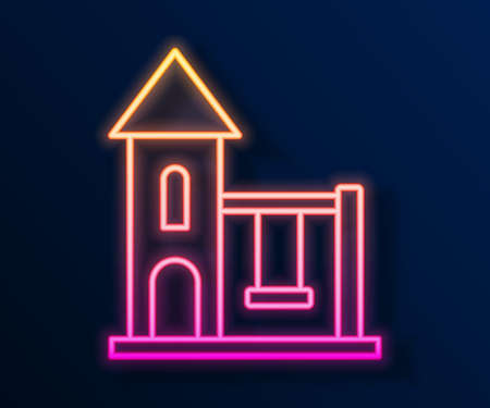 Glowing neon line Swing for kids summer games on playground icon isolated on black background. Outdoor entertainment equipment. Vectorのイラスト素材