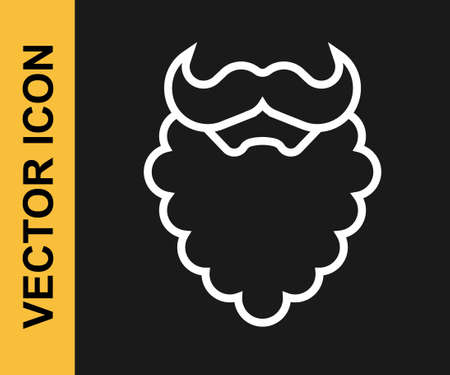 White line Mustache and beard icon isolated on black background. Barbershop symbol. Facial hair style. Vectorのイラスト素材