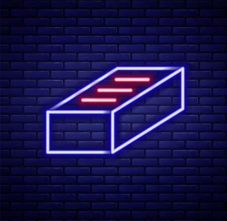 Glowing neon line Brick icon isolated on brick wall background. Colorful outline concept. Vectorのイラスト素材