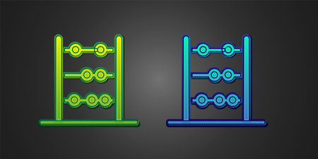 Green and blue Abacus icon isolated on black background. Traditional counting frame. Education sign. Mathematics school. Vectorのイラスト素材