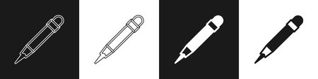 Set Pencil with eraser icon isolated on black and white background. Drawing and educational tools. School office symbol. Vectorのイラスト素材