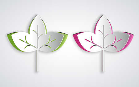 Paper cut Leaf icon isolated on grey background. Leaves sign. Fresh natural product symbol. Paper art style. Vectorのイラスト素材
