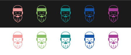 Set Bearded lumberjack man icon isolated on black and white background. Vector