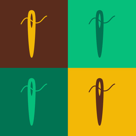 Pop art Needle for sewing with thread icon isolated on color background. Tailor symbol. Textile sew up craft sign. Embroidery tool. Vectorのイラスト素材