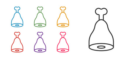 Set line Chicken leg icon isolated on white background. Chicken drumstick. Set icons colorful. Vectorのイラスト素材