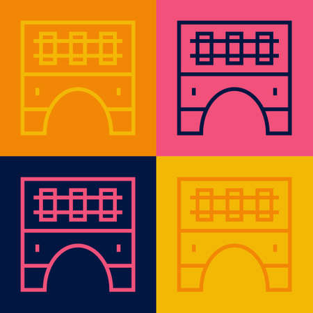 Pop art line Bridge for train icon isolated on color background. Vectorのイラスト素材