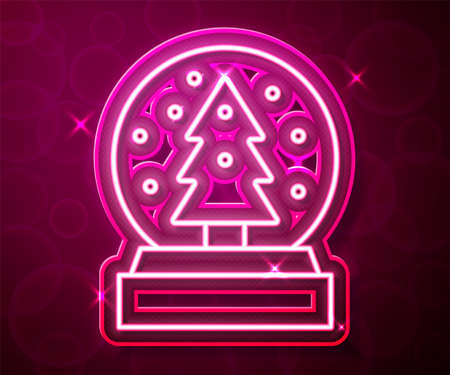 Glowing neon line Christmas snow globe with fallen snow and christmas tree icon isolated on red background. Merry Christmas and Happy New Year. Vectorのイラスト素材