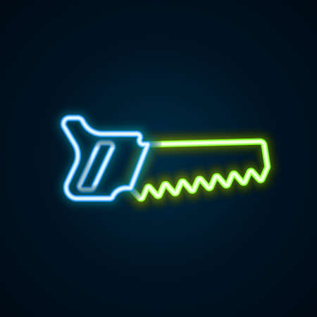 Glowing neon line Hand saw icon isolated on black background. Colorful outline concept. Vectorのイラスト素材