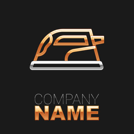 Line Electric iron icon isolated on black background. Steam iron. Colorful outline concept. Vectorのイラスト素材
