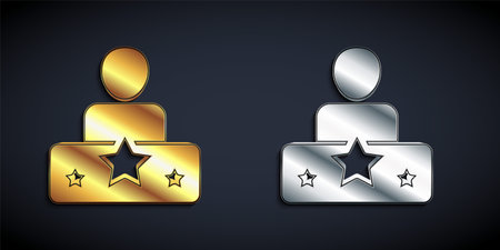 Gold and silver Actor star icon isolated on black background. Long shadow style. Vectorのイラスト素材