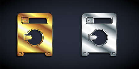 Gold and silver Washer icon isolated on black background. Washing machine icon. Clothes washer - laundry machine. Home appliance symbol. Long shadow style. Vectorのイラスト素材