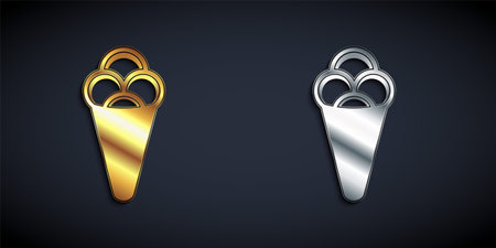 Gold and silver Ice cream in waffle cone icon isolated on black background. Sweet symbol. Long shadow style. Vectorのイラスト素材