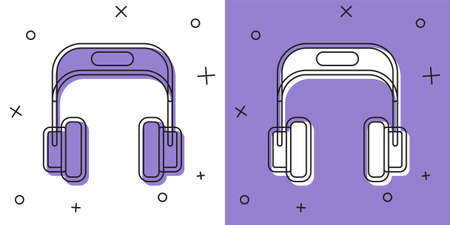 Set Headphones icon isolated on white and purple background. Earphones. Concept for listening to music, service, communication and operator. Vectorのイラスト素材