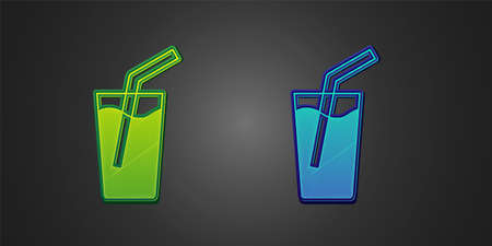 Green and blue Glass with water icon isolated on black background. Soda glass. Vectorのイラスト素材