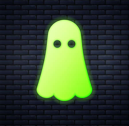Glowing neon Ghost icon isolated on brick wall background. Happy Halloween party. Vectorのイラスト素材