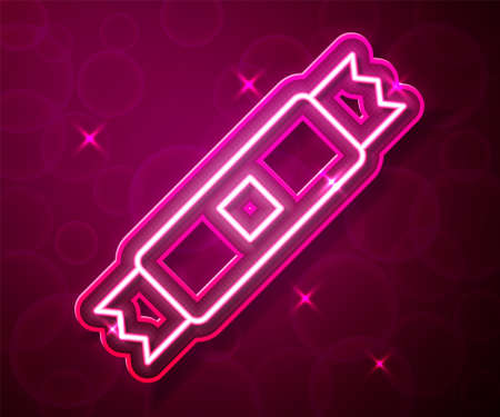 Glowing neon line Sugar stick packets icon isolated on red background. Blank individual package for bulk food products as coffee, salt, spices. Vectorのイラスト素材