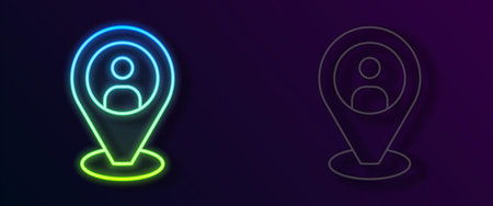 Glowing neon line Taxi client icon isolated on black background. Vectorのイラスト素材