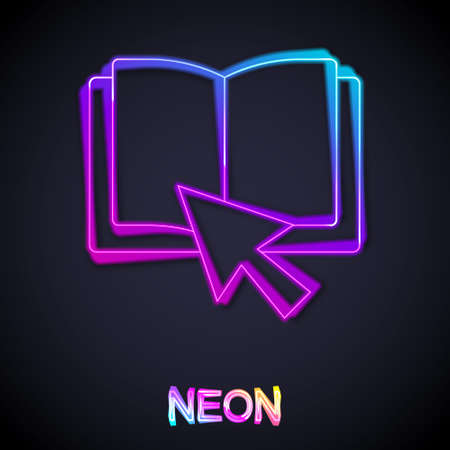 Glowing neon line Online book icon isolated on black background. Internet education concept, e-learning resources, distant online courses. Vectorのイラスト素材