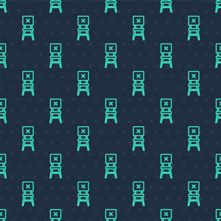 Green line Chair icon isolated seamless pattern on blue background. Vectorのイラスト素材