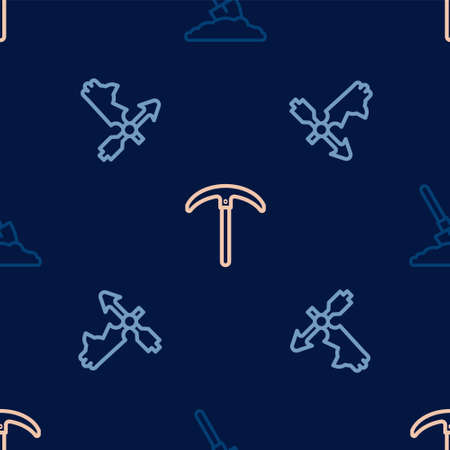 Set line Shovel in the ground, Rooster weather vane and Pickaxe on seamless pattern. Vectorのイラスト素材