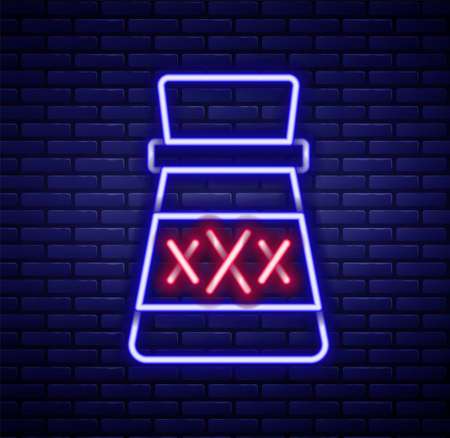 Glowing neon line Bottle with potion icon isolated on brick wall background. Flask with magic potion. Happy Halloween party. Colorful outline concept. Vectorのイラスト素材