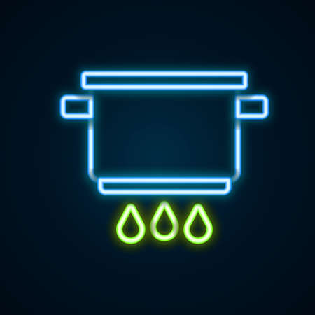 Glowing neon line Cooking pot on fire icon isolated on black background. Boil or stew food symbol. Colorful outline concept. Vectorのイラスト素材