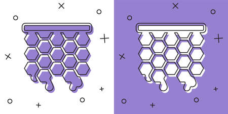 Set Honeycomb icon isolated on white and purple background. Honey cells symbol. Sweet natural food. Vectorのイラスト素材