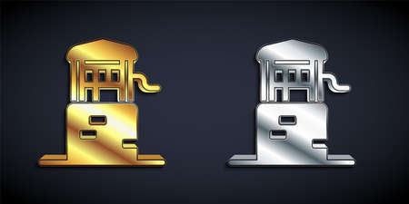 Gold and silver Well icon isolated on black background. Long shadow style. Vectorのイラスト素材